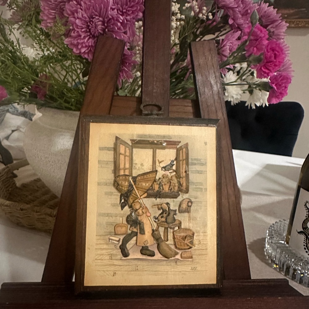 Vintage Framed Art with Wooden Easel